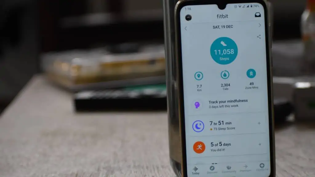 De interface van de Fitbit app