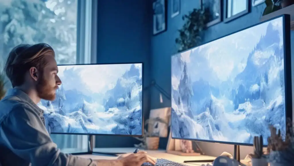 Iemand die aan het gamen is op een gaming monitor.