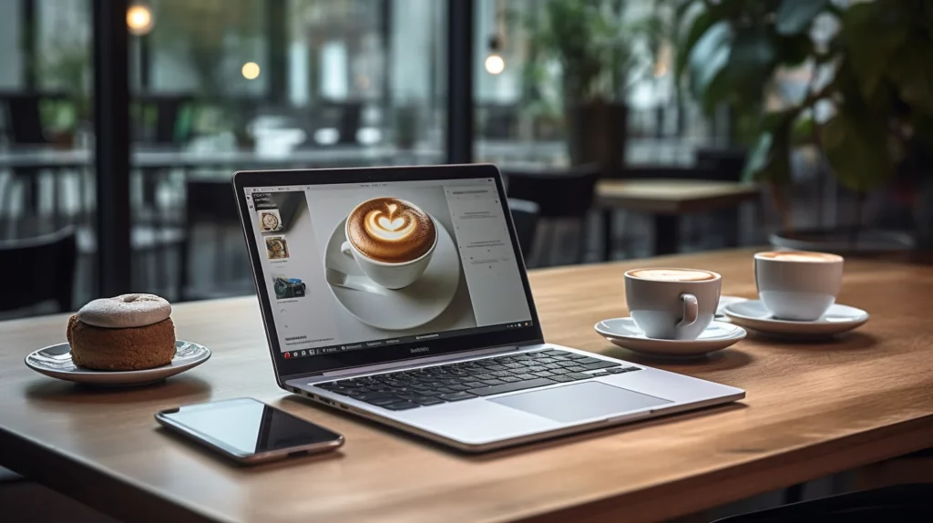MacBook met een kop koffie als wallpaper