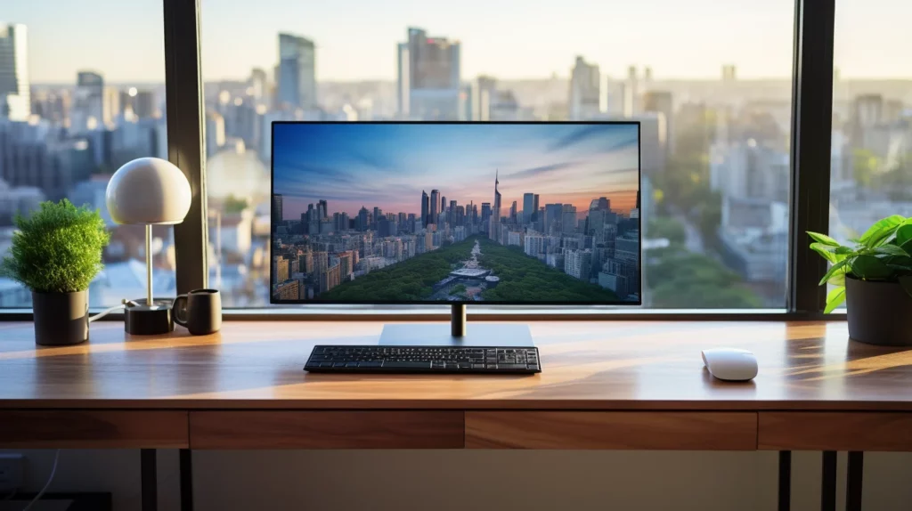 Grote monitor op een bureau