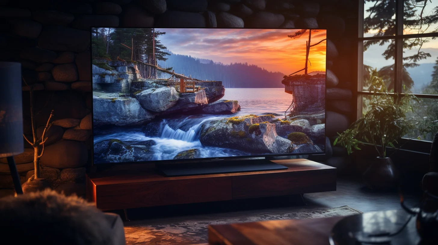 Een grote 4K-tv in een berghuisje