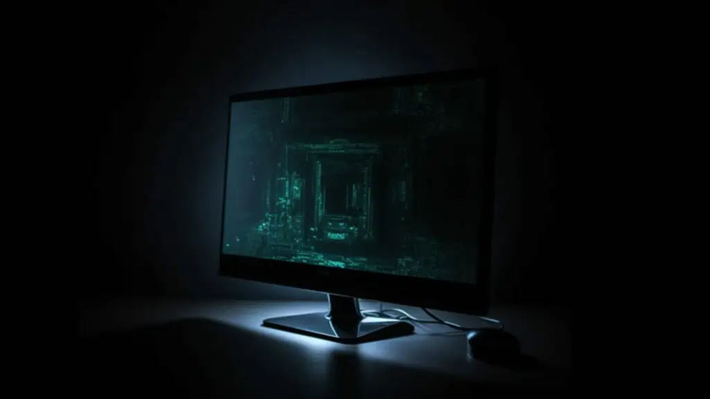 Een lcd-scherm die last heeft van backlight bleeding bij het weergeven van een donker beeld.