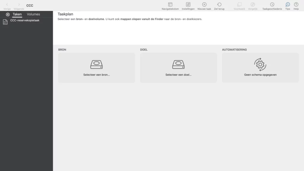 Screenshot van een MacBook met het Carbon Copy Cleaner-programma geopend.