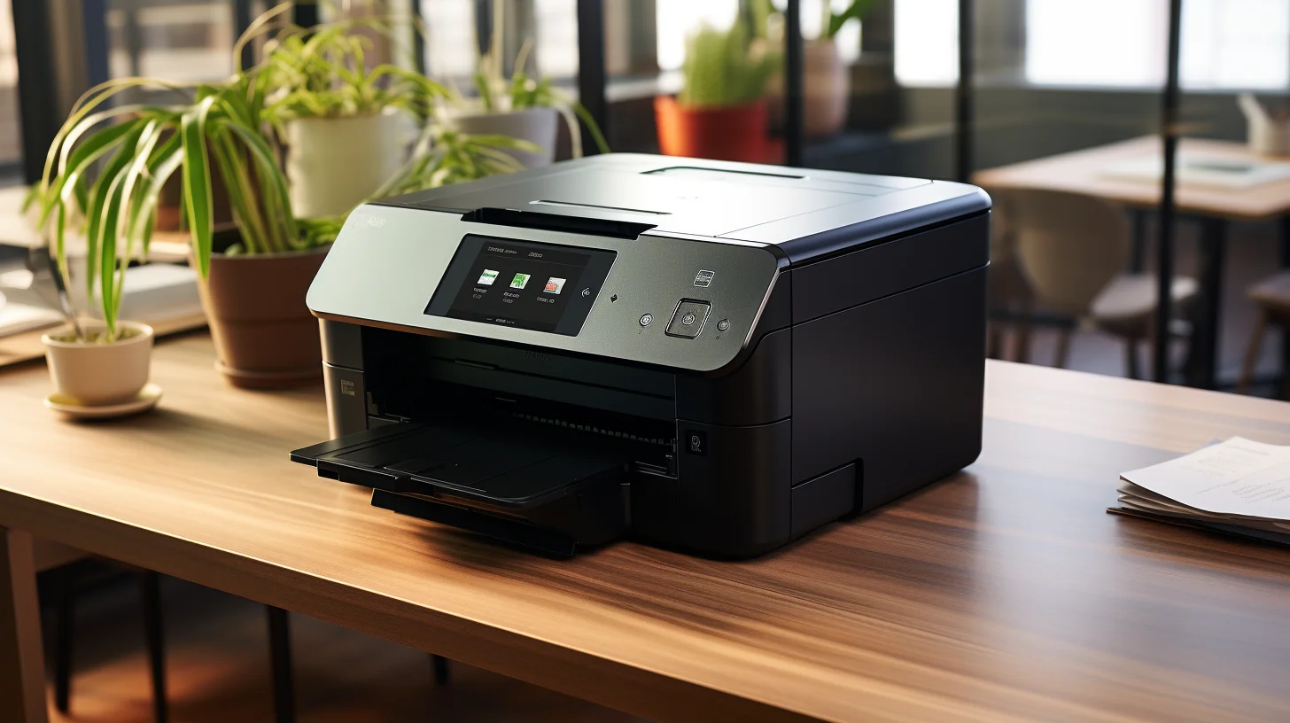 Een all-in-one printer op een bureau.
