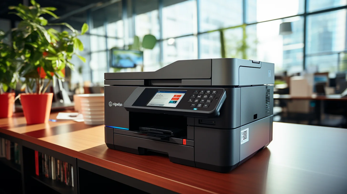 Een moderne printer op een bureau