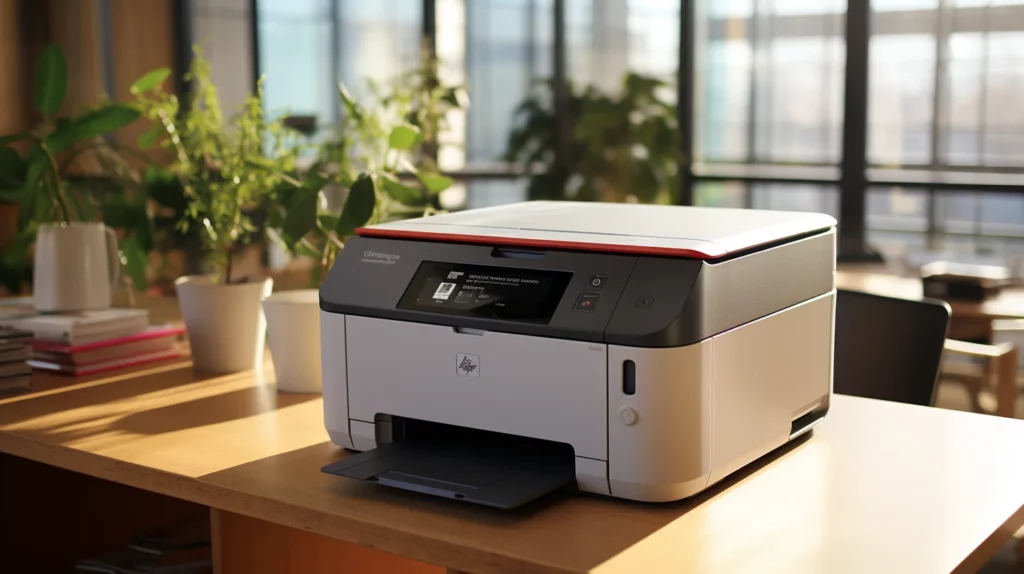 een laserprinter in een kantooromgeving