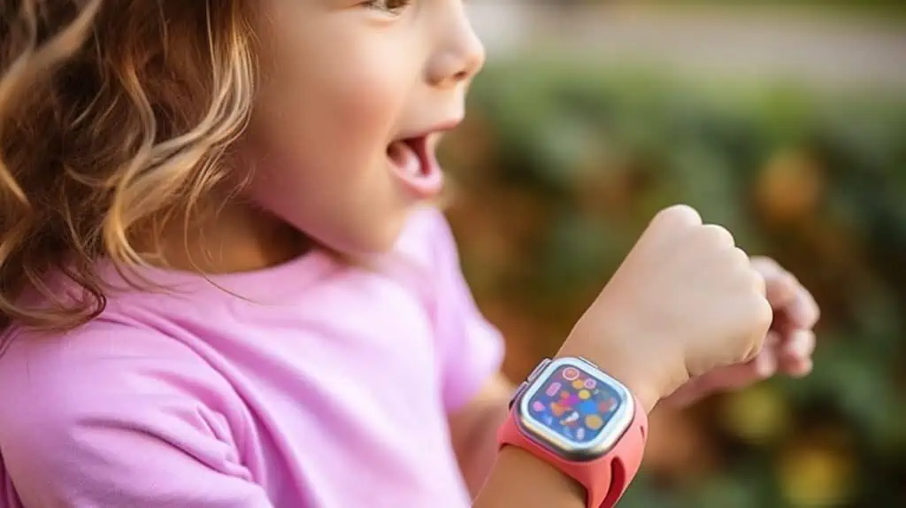Een meisje spreekt in een gps horloge
