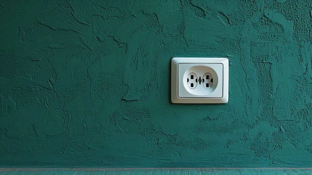 Een dubbel stopcontact op een groene muur