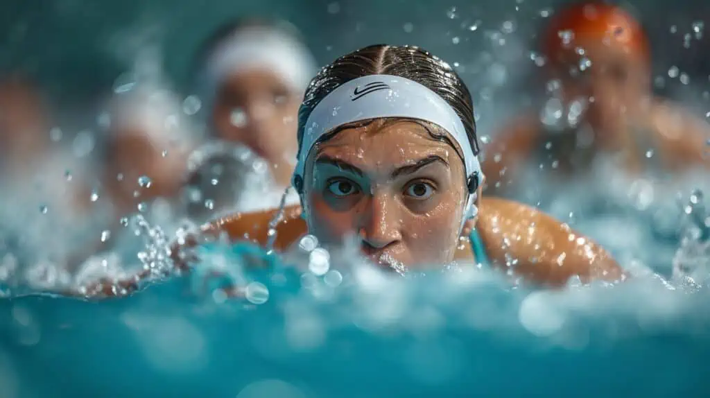 Vrouw zwemt in zwembad in een competitie
