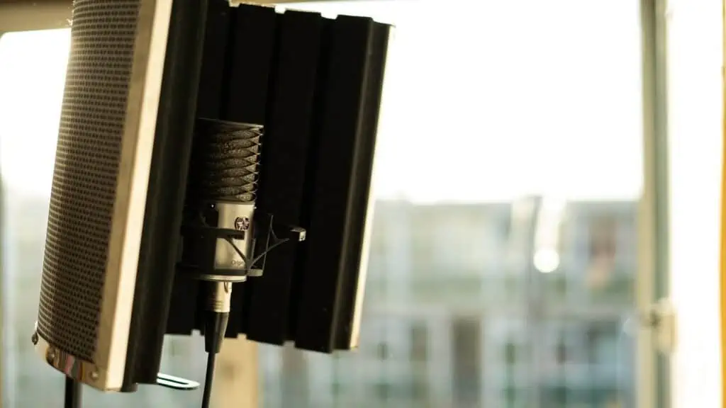 Condensator microfoon met soundshield, zij-aanzicht
