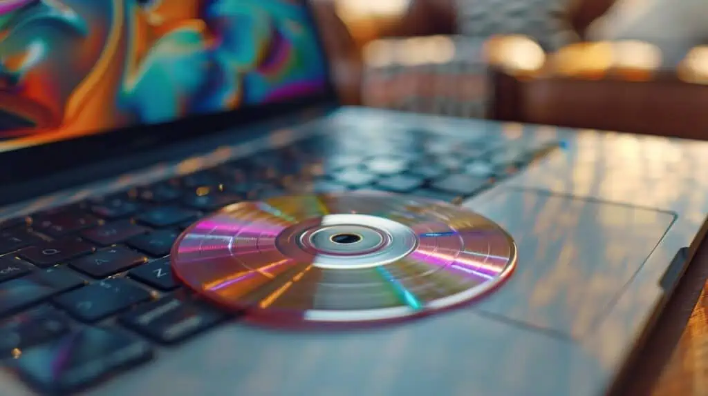 Een cd ligt op het toetsenbord van een macbook