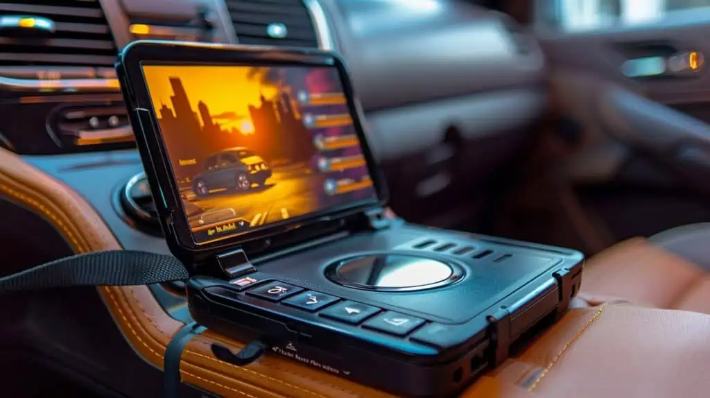 Een portable dvd speler in een auto