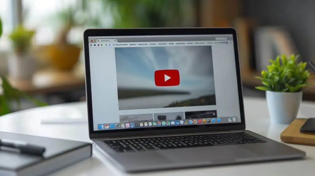 MacBook met YouTube-thumbnail geopend